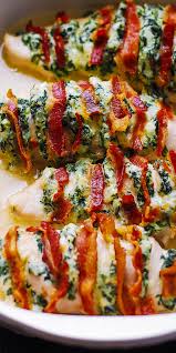 Hasselback Chicken With Spinach Parmesan Mozzarella Cream Cheese And Bacon In 2020 Hasselback Chicken Food Chicken Recipes