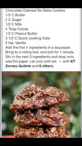 No Bake Oatmeal Cookies 2 Cups Sugar 4 Tablespoons Cocoa 1 Stick Butter 1 2 Cup Milk 1 Cup Peanut But Chocolate Oatmeal Cookies Oatmeal No Bake Cookies Recipes