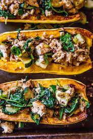 Ground Turkey Stuffed Delicata Squash The Roasted Root Fodmap Recipes Dinner Delicata Squash Recipe Low Fodmap Recipes Dinner