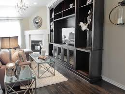 Transitional Neutral Living Room With Dark Wood Floor And Entertainment Center Dark Wood Floors Living Room Dark Wooden Floor Living Room Wood Floor