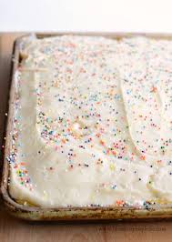 Quick Vanilla Sheet Cake Cake Mix Recipe With Icing And Sprinkles Recipe Vanilla Sheet Cakes Sheet Cake Recipes Sheet Cake