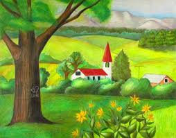 Color Pencil Landscape Drawing Happy Family Art Landscape Drawings Nature Drawing Beautiful Scenery Drawing