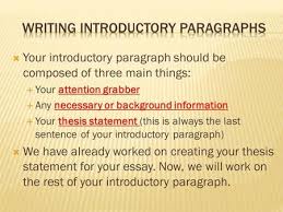 Your Introductory Paragraph Should Be Composed Of Three Main Things Your Attention Grabber Any Neces Introductory Paragraph Essay Words Thesis Statement