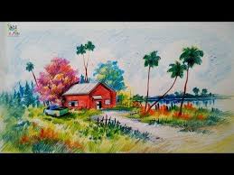 Learn How To Draw Colored A Boat In A Simple Landscape With Color Pencils Pencil Sha Landscape Drawing Easy Colorful Landscape Paintings Landscape Drawings