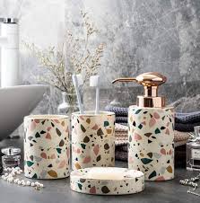 Lohox Keramik 4 Stuck Erstklassig Badezimmer Set Sammlung Applikation Gesetzt Bad Accessoire Set Lotion Flasche Badezimmer Set Bad Accessoires Set Seifenschale