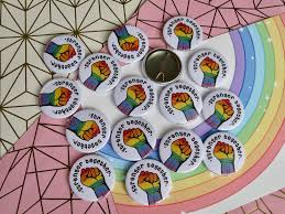 Kool Badges 25mm Button Badges Stronger Together Rainbow Raised Fist Badge In 2020 Badge Badge Maker Birthday Badge
