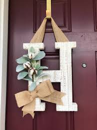 Farmhouse Wall Decor Whitewashed Letter Monogram Letter Etsy Door Wreaths Diy Front Door Wreaths Diy Letter Wreath