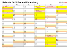 Es stehen dabei jeweils einseitige jahreskalender und zweiseitige halbjahreskalender als schnell ausdruckbare pdfs zur verfügung. Kalender 2021 Baden Wurttemberg Ferien Feiertage Pdf Vorlagen