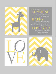 Yellow And Gray Nursery You Are My Sunshine Elephant Giraffe Love Chevron Prints Art For Nursery Set Of Four 8 X10 Giraffe Nursery Baby Decor Baby Nursery