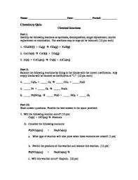 One Page Quiz On Chemical Reactions Students Identify The Four Different Types Of Chemical Reactions Synthesi Chemical Reactions Short Quiz Chemical Equation