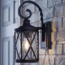 Home Decorators Collection 1 Light Black 14 5 In Outdoor Wall Lantern Sconce With Seeded Glass 7953hdcbldi The Home Depot In 2021 Outdoor Wall Lantern Farmhouse Outdoor Lighting Exterior Light Fixtures