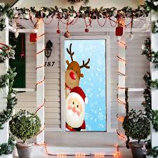 Santa And Reindeer Door Decoration Christmas Door Cover Etsy Christmas Door Decorations Outdoor Christmas Decorations Door Decorations