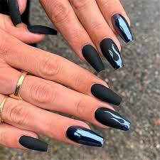Black on black, glossy/matte water marble nail art tutorial. 25 Matte Black Nails You Should Try Cute Hostess For Modern Women Matte Black Nails Black Nail Designs Black Nails