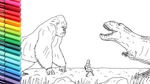 Download and print these cartoon, king kong coloring pages for free. Drawind And Coloring King Kong Vs Trex Dinosaur Color Pages For Children How To Draw King Kong Youtube