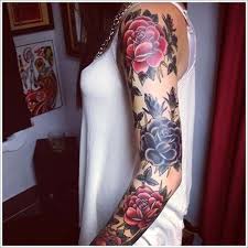 Woman Full Arm Rose Tattoo Kadin Kol Kaplama Gul Dovmesi Dovme Tasarimlari Kol Dovmeleri Kol Dovmesi