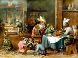 Costumed Apes Having A Meal David Teniers The Younger Flemish 1610 1690 Aschaffenburg Staatsgalerie Schloss Johannisbu Baroque Painting Monkey Art Painting