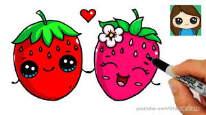 How To Draw A Strawberry Easy Cute Fruit Cute Cartoon Drawings Cute Food Drawings Cute Fruit