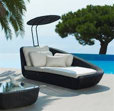 Cool Unsusual Patio Furniture Sysnthetic Rattan Wicker Canopy Daybed Black Finish Uv Resis Elegant Outdoor Furniture Modern Balcony Furniture Balcony Furniture