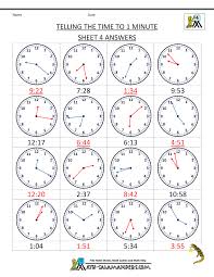 Telling The Time To 1 Minute Sheet 4 Answers Clock Worksheets Free Math Worksheets Telling Time Worksheets