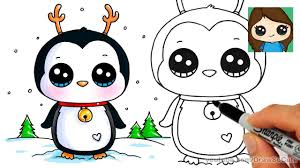 How To Draw A Cute Penguin For Christmas Easy Easy Christmas Drawings Christmas Drawings For Kids Penguin Drawing Easy
