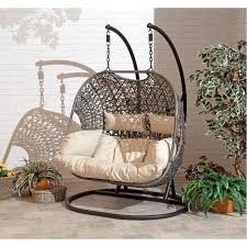 Suntime Outdoor Living Brampton 53 5 In 2 Person Brown Metal Patio Swing With Beige Cushions Gf07378usa T In 2020 Swinging Chair Egg Swing Chair Hanging Swing Chair