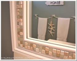 How To Decorate A Mirror With Tile Sand And Sisal Mirror Decor Bathroom Decor Beach Theme Bathroom