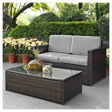 Palm Harbor 2pc Outdoor Wicker Seating Set With Gray Cushions Loveseat Glass Top Table Crosley Outdoor Wicker Seating Outdoor Patio Furniture Sets Patio Loveseat