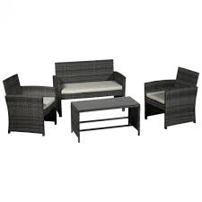 Bar, resto, live & potager. Ensemble Salon De Jardin 4 Places Canape 2 Fauteuils Et Table Basse Plateau Verre Trempe Resine Tressee Imitation Rotin Gris Coussins Blanc Salon De Jardin Et Ensemble Repas Mobilier