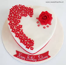 Heart Shaped White Designer Fondant Cake With Red Flowers And Rose For Fiance S Birthday At Pun Heart Shaped Cakes Happy Anniversary Cakes Fondant Cake Designs