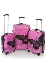 Palazo Portofino 3 Piece Dancing Butterfly Luggage Set In Pink Cute Luggage Luggage Sets Travel Bag Set