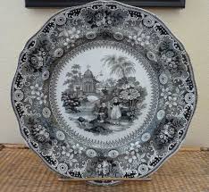Antique Chinese Pastime Plate In Black White Transferware Likely Davenport Transferware Italian Pottery Plates