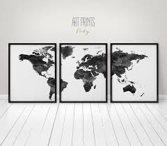 World Map Poster 3 Pieces World Map Print Black And White Wall Art Art Print Office Wall Art Travel Gift Home De World Map Wall Art Map Wall Art Wall Art