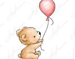 The Drawing Of Cute Teddy Bear With Pink Balloon Printable Art Digital File Instant Download Cute Bear Drawings Teddy Bear Drawing Bear Drawing