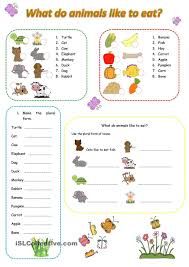 What Do Animals Like To Eat Reading Comprehension Kindergarten Plurals English Fun