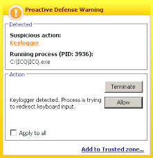 A Pop Up Window Of The Proactive Defense Component Suspicious Action Keylogger Is Displayed When Applications Of Other Vendors Are Launched What Should I Do