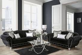 Negrini Elegant Modern Black Velvet Living Room Set With Crystal Tufting Sofa Love Seat And A Leather Sofa Living Room Black Dining Room Furniture Furniture