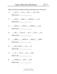 Six Types Of Chemical Reaction Worksheet Types Of Reactions Worksheet Everett Community College Chemical Reactions Reaction Types Worksheets
