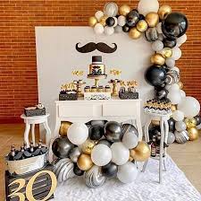 Black Gold Balloon Garland Kit Birthday Decorations Mustache Birthday Party 60th Birthday Party Decorations