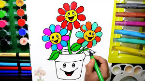 How To Draw Color And Paint Flower Pot Coloring Page For Kids To Learn Coloring Step By St Video Dailymotion How to draw a flower easy coloring pages for toddlers, kids.