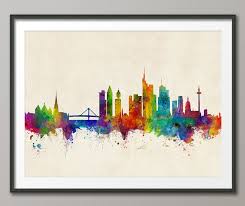 Frankfurt Skyline Frankfurt Germany Cityscape Art Print Etsy Abstract Canvas Painting Cityscape Art Abstract Canvas