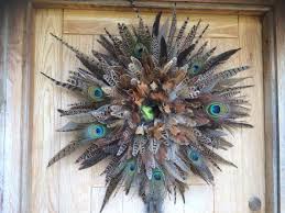 Pheasant Feather Wreath Wall Decor With Peacock Feathers Etsy Feather Wreath Feather Decor Wreath Wall Decor