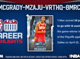 Codes must be entered in the myteam menus, not through the main menu or the mobile app. Nba 2k20 Diamond Tracy Mcgrady Locker Code Live Galaxy Opal On Boards