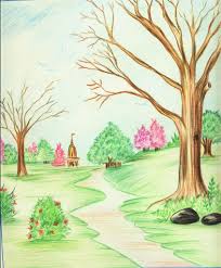 Pencil Color Scenery By Shilpa84 Deviantart Com On Deviantart Drawing Scenery Colorful Landscape Landscape Drawings