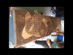 Decorative Wood Stain Gradual Stained Koi Fish Dresser Staining Wood Stained Table Staining Furniture
