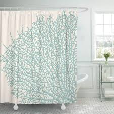 Cynlon Nautical Coral Branch Ocean Beach Coastal Turquoise Sea Bathroom Decor Bath Shower Curtain 60x72 Inch Walmart Com Coastal Bathroom Decor Sea Bathroom Decor Beach Bathroom Decor