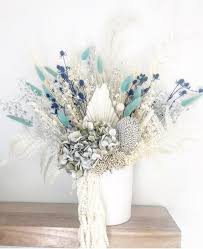 Blue And White Dried Flowers With Pot Baby Shower Blue Flower Arrangements Dried Flowers Blue Floral Decor