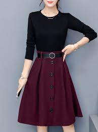 Round Neck Decorative Buttons Color Block Skater Dress Callabuy Com Skater Dresses Casual Skater Dress Outfit Fashion Outfits