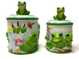 Frog Ceramic Kitchen Decor Canisters Set Of 2 Ebay Frog Decor Frog Frog Crafts