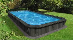 Aqua Wood Rectangular Semi Inground Wood Pool Backyard Pool Pool Landscaping Backyard Pool Landscaping