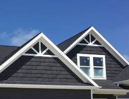 Royal Ironstone Dark Grey Siding And Dark Grey Shakes Decorative Gable Accents White Trim Certainteed Mori Ranch House Exterior Gray House Exterior Grey Siding